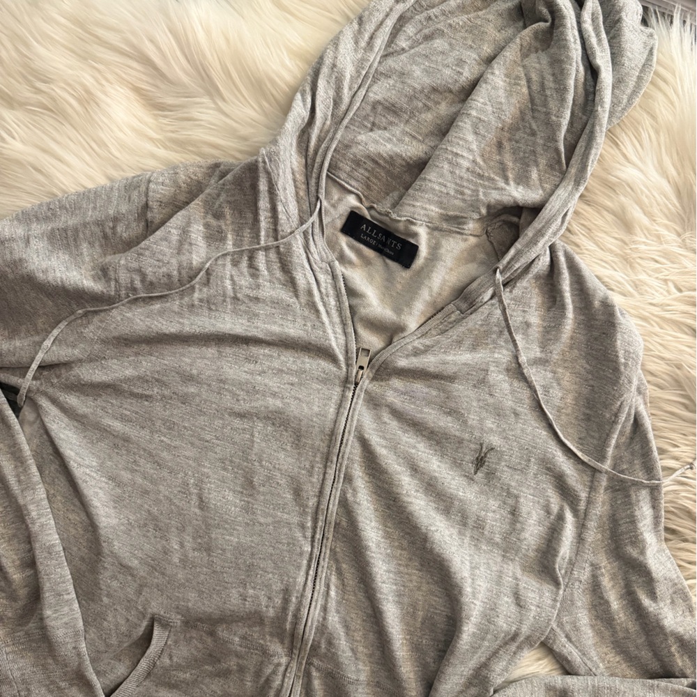 ALLSSAINTS HEATHER GRAY FULL-ZIP HOODIE